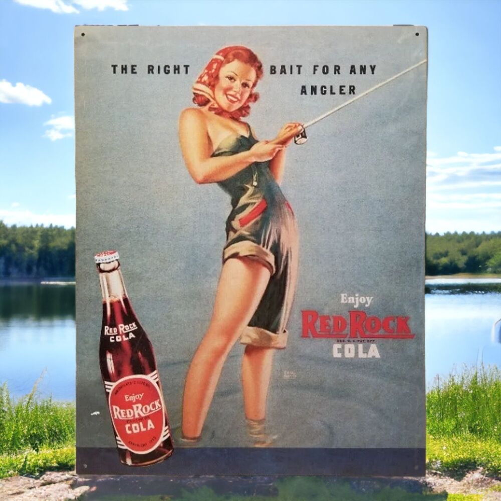 Enjoy Red Rock Cola Vintage Like Metal Sign Fishing Angler Retro
